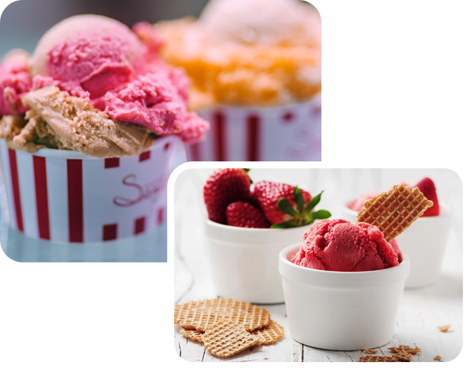 Two pictures of different types of ice cream.